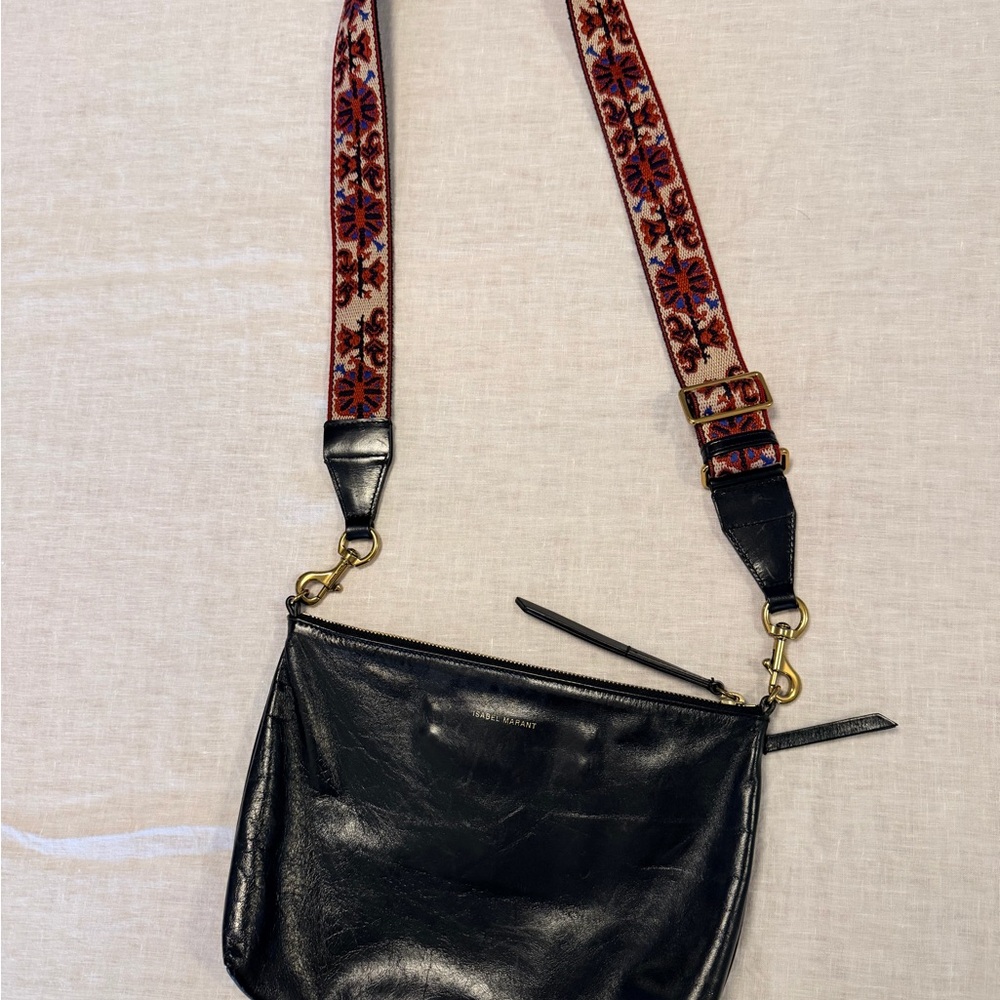 Isabel Marant Nessah Black Crossbody Bag with Patterned Strap - Picture 4 of 8